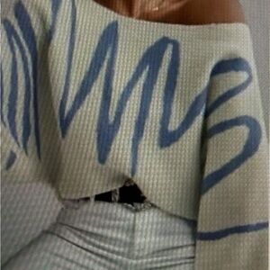 Stylish Off-Shoulder Sweater in Blue and Cream